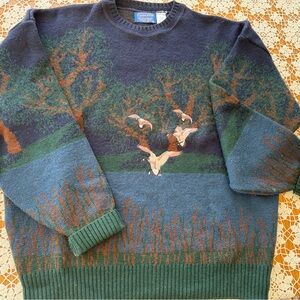 Pendleton Vintage Blue and Green Crewneck Sweater with Nature Design